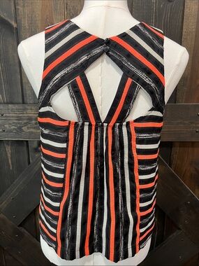 Anthropologie HD in Paris Textured Cutout Top 2 Striped Blouse Sleeveless Dark